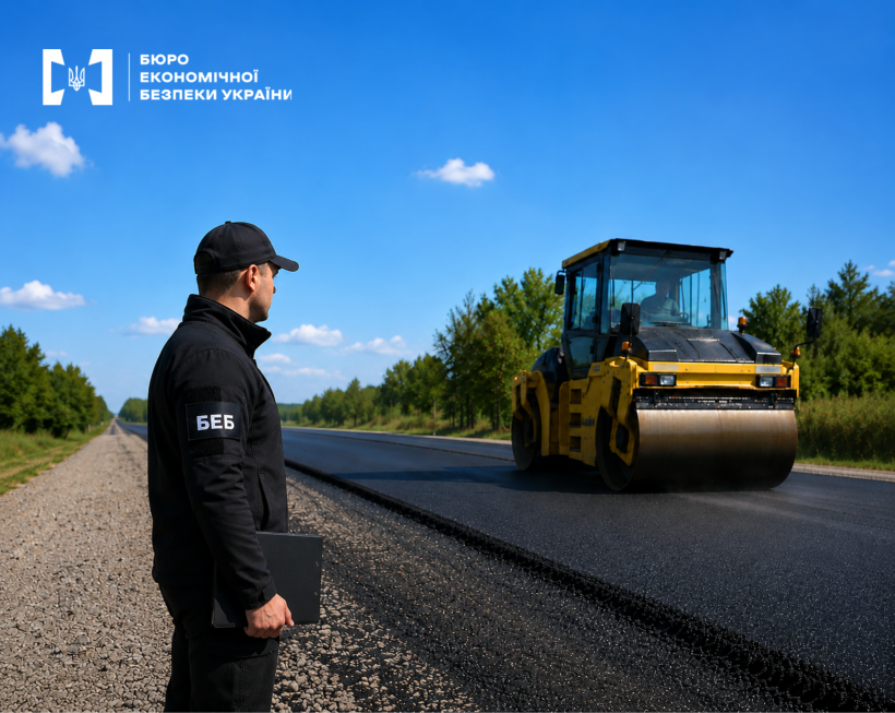 A ESBU detective observing the operation of a road roller during highway repairs.