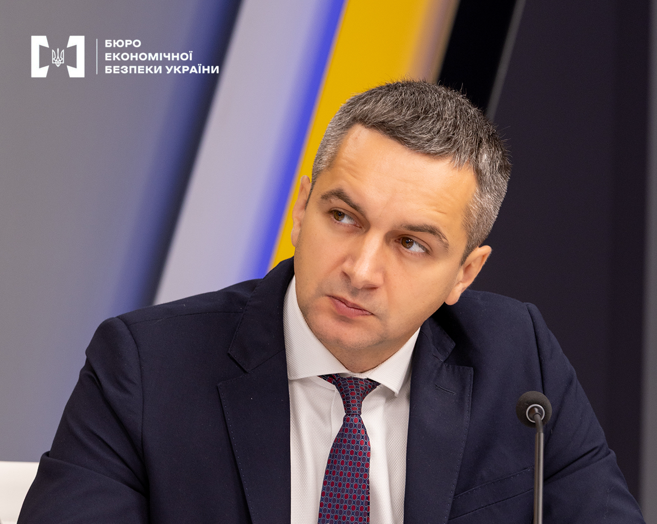  The First Deputy Director of the Economic Security Bureau  of Ukraine, Taras Shcherbai, during an official event.