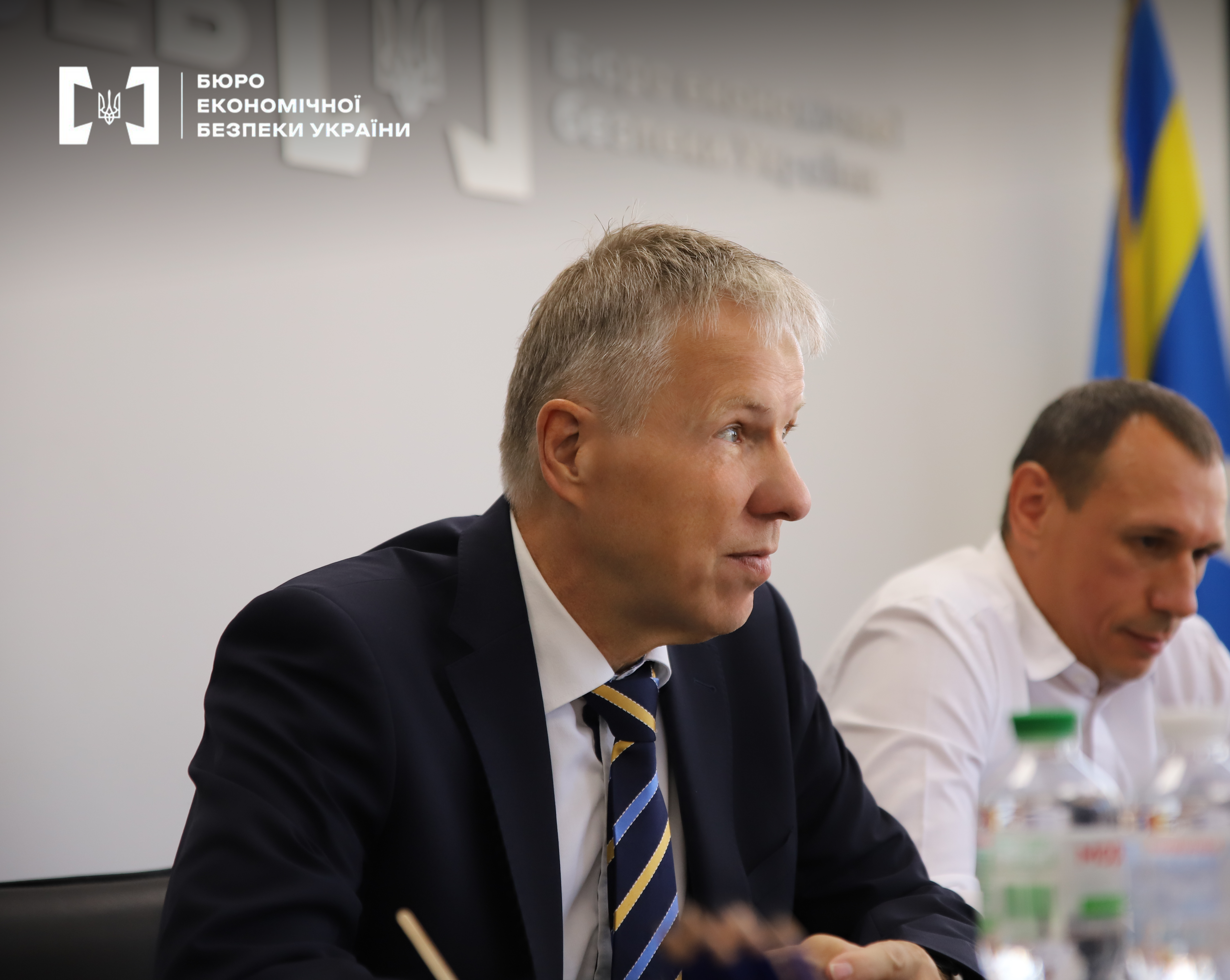 The Ambassador of Sweden to Ukraine Martin Åberg speaks during a meeting at the ESBU